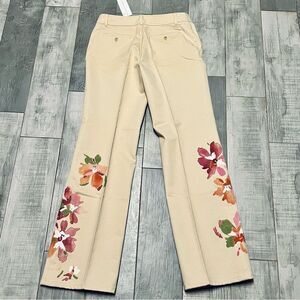 NWT Vtg 90s Y2K Dana Buchman Cream Pink Floral Painted Embroidered Flare Pant 4